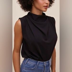 ASTR Remi Mock Neck Black Sleeveless Bodysuit